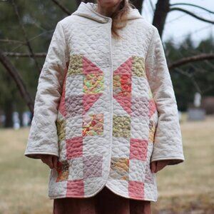 Hand Made Hooded Quilted OOAK Jacket size S/M Anthropologie Style